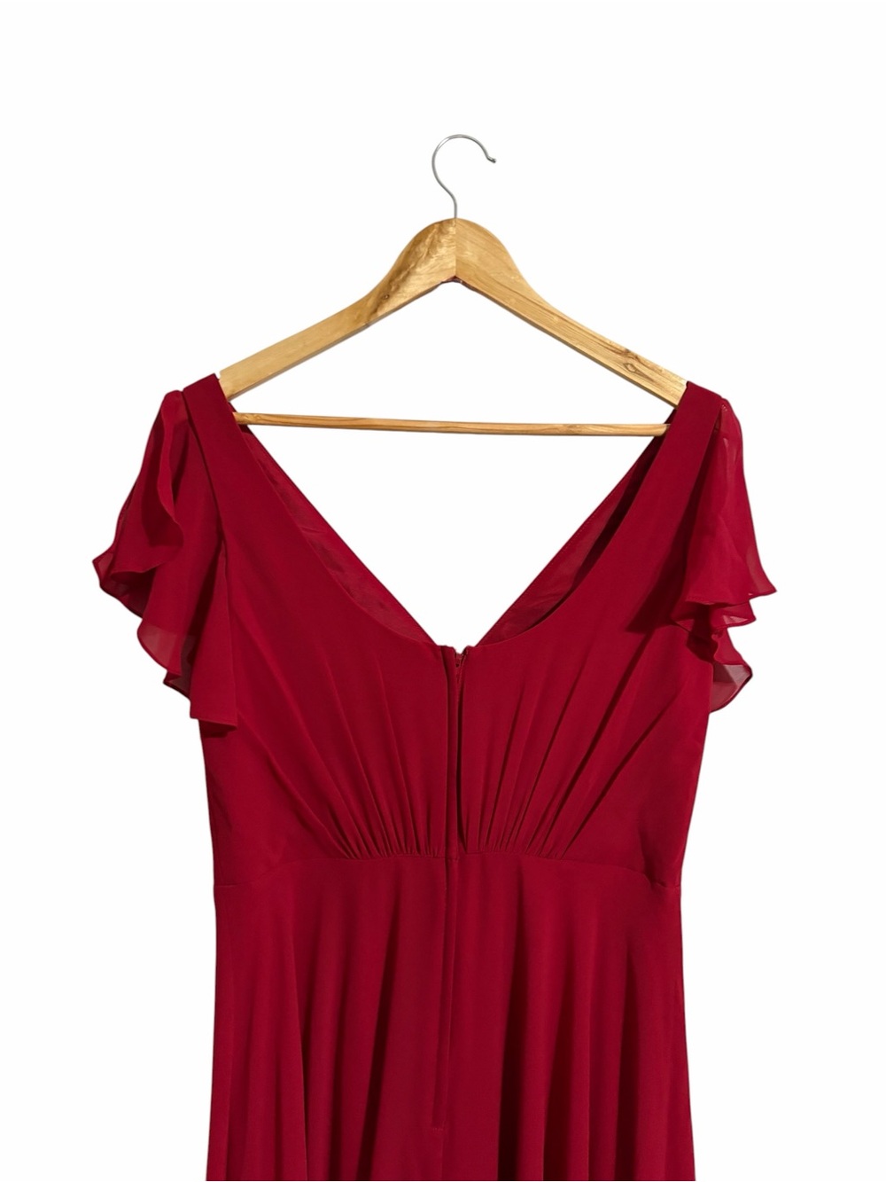David's Bridal Wine V-Neck Flutter Sleeve Maxi Dress Bridesmaid Wedding Prom 10 - Picture 5 of 11
